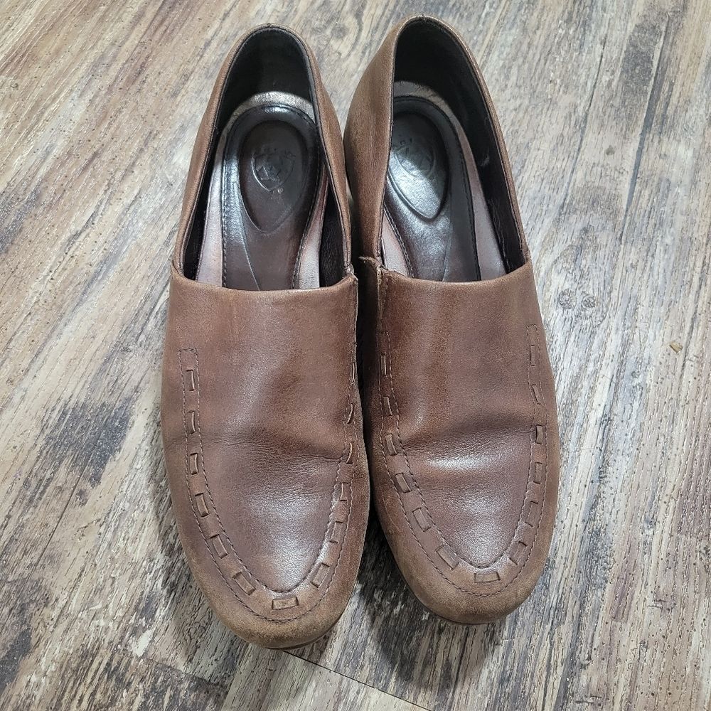 Ariat Brown Leather Wedge Mules - Size 9.5